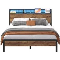 KIMENICH Metallbett mit LED-Beleuchtung – Metallrahmen, Ladestation, Vintage Braun (1-tlg., Ohne Matratze), Jugendbett, Bettgestell 140x200cm