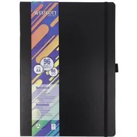 WESTCOTT Notizbuch DIN A4 kariert, 192 Seiten im Hardcover, 80 g/m² FSC Mix-Papier, mit Innentasche, Lesezeichen, Gummizug und Stifthalter