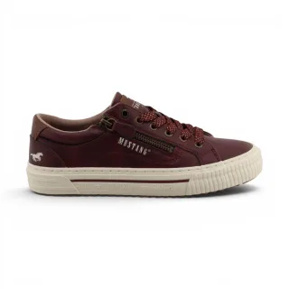 Mustang Damen-Burgundfarbene Kunstleder-Sneaker-Sneaker-Casual-Schuhe – M0112011