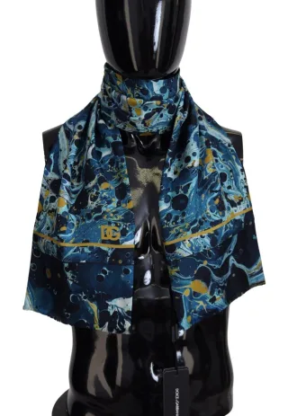 Dolce & Gabbana Blau Marmor Nadelstreifen Ausfransenkante Herren Schal