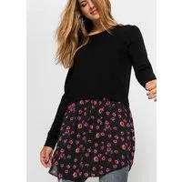 bonprix 2-in-1-Pullover im Materialmix, mit geblümten Rockansatz, bequem