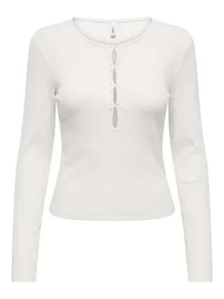 ONLY - ONLFEMKE L/S CUT OUT BOW TOP JRS Cloud Dancer - Gr. - M