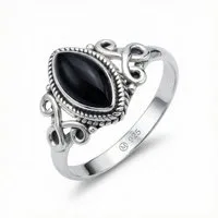 mantraroma Silberring BAGHIMI Ellipse aus 925 Silber mit Onyx (Ring mit Schmuckbeutel), Damenring aus 925er Silber