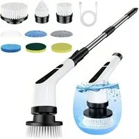 FANNOU Elektro-Oberflächenbürste 9 in 1 Electric Cleaning Brush mit austauschbaren Bohrbürstenköpfen, Putzbürste mit Verstellbarem Griff für Bad Küche Auto Fußboden