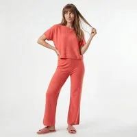 OriginalYou Loungeanzug Damen Feinstrick Set 2-teilig Strickhose mit Stretchbund Kurzarm Shirt One Size Passform 36–40 (36-38 Relaxed, 38-40 Regular)