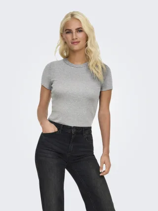ONLY - ONLVAL S/S O-NECK TOP JRS NOOS Light Grey Melange - Gr. - XS