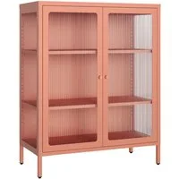 skølm Highboard Norns Vitrinenschrank mit Glastüren (terrakotta, bis 80 kg belastbar, kratzfest), Metallkommode mit verstellbaren Fächern, Sideboard 100x38x80 cm