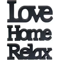 Levandeo® Deko-Schriftzug, Love Home Relax Schriftzug Schwarz MDF Holz Deko Aufsteller Tischdeko