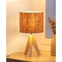 EDISHINE Nachttischlampe Vintage Tischlampe Holz mit Stoffschirm, inkl. Leuchtmittel, LED wechselbar, Warmweiß, Lampenschirm aus Leinen, für Deko, Schlafzimmer, Wohnzimmer