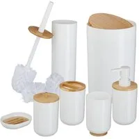 relaxdays Badaccessoire-Set 7-teiliges Badezimmer Set, weiß