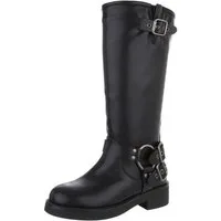 Ital-Design Damen Bikerschuhe Biker Westernstiefel (88577318) Blockabsatz Flache Stiefel in Schwarz