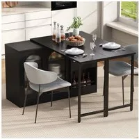 Odikalo Bartisch Sideboard mit Esstisch, Ausziehbar, Drehbare (Moderner Bartisch, Ausziehbar 360° Drehbare Bartisch Mit Stauraum, Reversibel Tisch Sideboard Bar Mit Glasschranktür, Bar Tisch Für Küche Kaffeebar Möbel, Schwarz / Weiß)