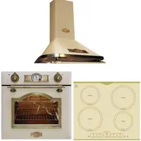 Kaiser Küchengeräte Backofen-Set Herd Set Autark Elektro Backofen, Selbstreinigung, Drehspieß, 8 Funktionen mit Induktionskochfeld Autark 60 cm 4 Zonen mit Booster+Exklusive Designer Retro Abzugshaube 910 m³/h EH 6355 ElfEm+KCT 6195 IElfEm+A 6315 Elf