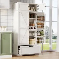 Flieks Hochschrank mit Schubladen, Weinregal und Türregalen (1-St., 80×40×180 cm) Mehrzweckschrank Küchenschrank mit verstellbare Einlegeböden Weiß
