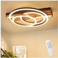ZMH LED Deckenleuchte Dimmbar Holz Deckenlampe: 2/3-Ringen Wohnzimmerlampe, LED fest integriert, 3000-6500K, Schwarz Deckenbeleuchtung mit Fernbedienung Design
