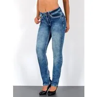 ESRA Straight-Jeans High Waist Straight Fit Jeans Damen Stretch Hose mit dicker Naht G11 High Waist Damen Jeanshose Straight Leg mit dicker Naht bis Übergröße