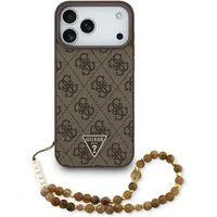Guess Handyhülle Case iPhone 17 Pro Max Kunstleder braun MagSafe Logo Kette 6,9 Zoll, Kantenschutz