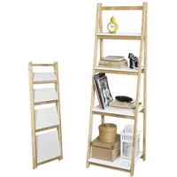 SoBuy Leiterregal FRG162, Standregal Bücherregal mit 4 Böden Kautschukholz und MDF klappbar