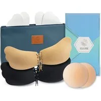 ILLURE BH-Einlagen ILLURE BH-Set: Nippelpads & Klebe-BHs [2er Pack] + Makeup-Tasche
