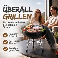 Goods+Gadgets Standgrill GOODS+GADGETS Mini Kugelgrill Campinggrill - Holzkohle BBQ Edelstahl, Camping Holzkohle-Grill Tischgrill