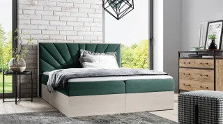 Boxspringbett Bett DAIMON 120x200cm Nordic Teak Stoff Grün inkl. Bettkasten