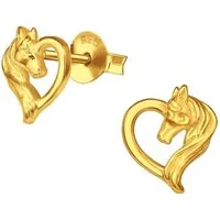 ALEXANDER YORK Paar Ohrstecker HERZ PFERD in Gold, 2-tlg., 925 Sterling Silber