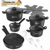 Scheffler Topf-Set Induktions Töpfe Set Schwarze Antihaftbeschichtung mit Glasdeckel, Aluminium (Set, 15-tlg., Topfset,3xKochtopf,1xSoßentopf,2xBratpfanne,4xGlasdeckel,5xZubehör), Antihaft-Beschichtung