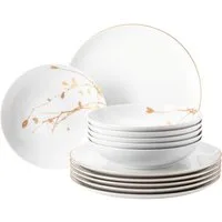 Seltmann Weiden Tafelservice Geschirr-Set, 12 Teile, Liberty Golden Rose Hip (12-tlg), 6 Personen, Porzellan, Geschirr, Teller Set, gold, Made in Germany, 12 Teile, für 6 Personen