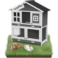 Zooprinz Kleintierstall Kaninchenstall Hasenstall Murmel, 2 Etagen, langlebiges Vollholz, Wetterfest, Winterfest, Abnehmbares Dach, Innovatives Design