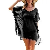 Zaewry Strandkleid Eleganter Strand-Überwurf, Damen Bikini-Überwurf mit Quasten Damen Strand,Strandbekleidung,für Urlaub, Strand) Pool, Party