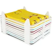 HEYHIPPO Faltbox 10er Set Hemdenordner, T-Shirt Organizer stapelbar 37,5x29 cm Weiß (Set, 10 St., Stapelbares Kleiderschrank Board mit Griffen, Schichtdesign, belüftet), Kleideraufbewahrungs Organizer,platzsparendes Schrank Faltbrett aus PP