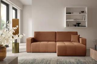 Ecksofa Sofa mit Schlaffunktion AUGUSTO in Stoff Wind Rostbraun Ottomane Rechts
