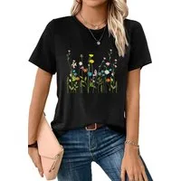 PYLIKE Rundhalsshirt Shirts Damen Frühling Blumen Ausgefallene bequemes t shirt Bequem für Freizeit und Büro,Strandurlaub