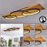 hofstein Deckenleuchte »Palermo« Deckenlampe aus Metall/Holz/Kunststoff in Natur/Schwarz, 3000 Kelvin, 97cm, dimmbar über Lichtschalter, 4700 Lumen, 1xLED 40 Watt