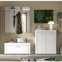 OTTO home Garderoben-Set AOSTA, Breite 200cm, 4-teilige Garderobenkombination, (Set, 4-St., bestehend aus: Sitzbank, Paneel, Spiegel & Kommode), Flurkombination, Kombination, Garderobe, Dielen-Set, Garderobenmöbel