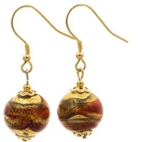Paar Ohrhänger Ohrringe mit echtem Murano Glas rot gold, 925 Silber vergoldet, eches Murano Glas Perlen