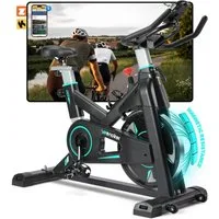 Wenoker Heimtrainer Magnetwiderstand Heimtrainer Fahrrad mit App, LCD-Monitor&Flüsterleise (Spar-Set, 1x Anleitung, 1x Werkzeugset, 1x Heimtrainer), Magnetwiderstand, App-Anbindung, schweres Schwungrad, LCD-Monitor