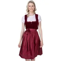 Schöneberger Trachten Couture Dirndl Damen Samt-Dirndl Bordeaux rot mit Schürze – Dirndl fürs Oktoberfest Samt Dirndl mit Froschgoscherl Rüsche und Plissee-Rüschen