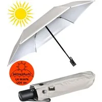 iX-brella Taschenregenschirm Sonnen-Regenschirm mit UPF 50+, UV-Hitze-Schutz, für Damen, mit Auf-Zu-Automatik, innen silber