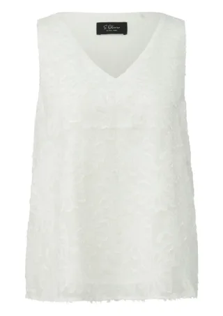 s.Oliver BLACK LABEL - Ärmellose Bluse mit V-Ausschnitt und Allover-Muster weiß - Gr. - 36
