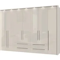 OTTO home Drehtürenschrank Piano, inklusive Rahmen und Beleuchtung, soft-close-Funktion (277 oder 322cm breit, 226cm hoch, mit 4 Schubladen) UV lackiert, hochglänzend weiß oder beige, FSC-zertifiziert