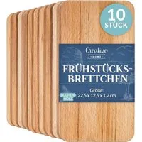 Creative Home Frühstücksbrett Set Frühstücksbrettchen Holz 22,5 x 12,5 x 1,2 cm Schneidebrett, (10-St), geölt
