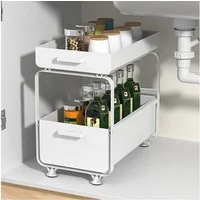 JEOBEST Küchenregal Küchenregal Regal mit 2 Korb-Auszügen, Spülschrank Organizer