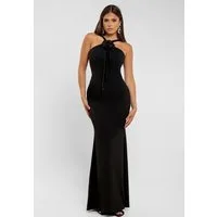 Goddiva Maxikleid Racer Neck Corsage Scuba Maxi langes Kleid