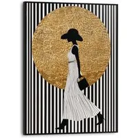 Reinders! Poster Walking Lady, Wohnzimmer - Dame - Streife - Schwarz-Weiß - MDF - Gold - 30x40 cm