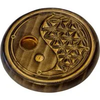 Saraswati Räucherstäbchen-Halter Räucherstäbchenhalter "Yin Yang - BDL" Holz rund 10cm