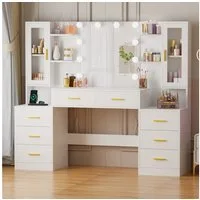 BEWISHOME Schminktisch 150x40x135 cm, 8 Schubladen, LED-Beleuchtung (1-St), mit Steckdose, USB-Anschlüssen & geräumigem Stauraum