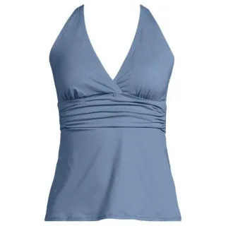 Tankinitop mit V-Ausschnitt in D-Cup, Damen,  Blau, Nylon-Mischung, by Lands' End