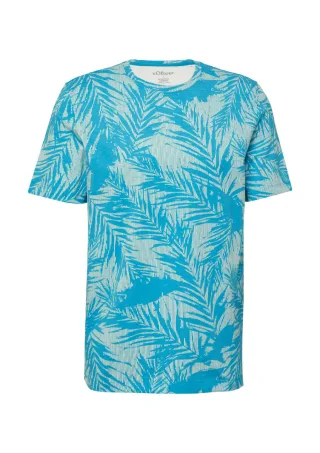 s.Oliver Red Label - T-Shirt mit Crew Neck und All-over-Print blau - Gr. - M