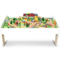 Coemo Spielzeugeisenbahn-Set, Spieltisch Weiß für Kinder MDF inkl 90 tlg. Spielzeug Eisenbahn
